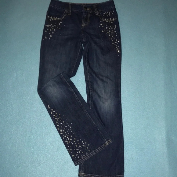 OLD NAVY boot-cut embellished blue jeans adjustable waistband size 8 - Picture 1 of 5